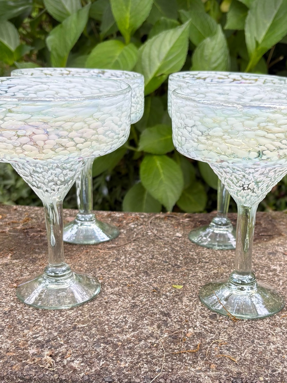 14OZ MARGARITA GLASS, WHITE PEBBLE, SET OF 4 - HAND BLOWN RECYCLED GLASS MEXICO